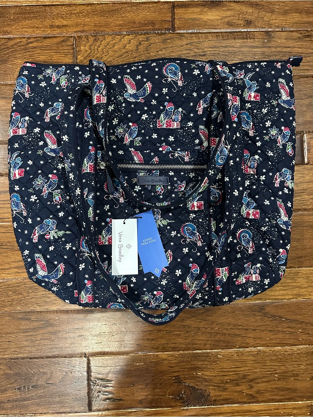 New with Tags Vera Bradley Iconic Vera Tote in the "Holiday Owls" pattern